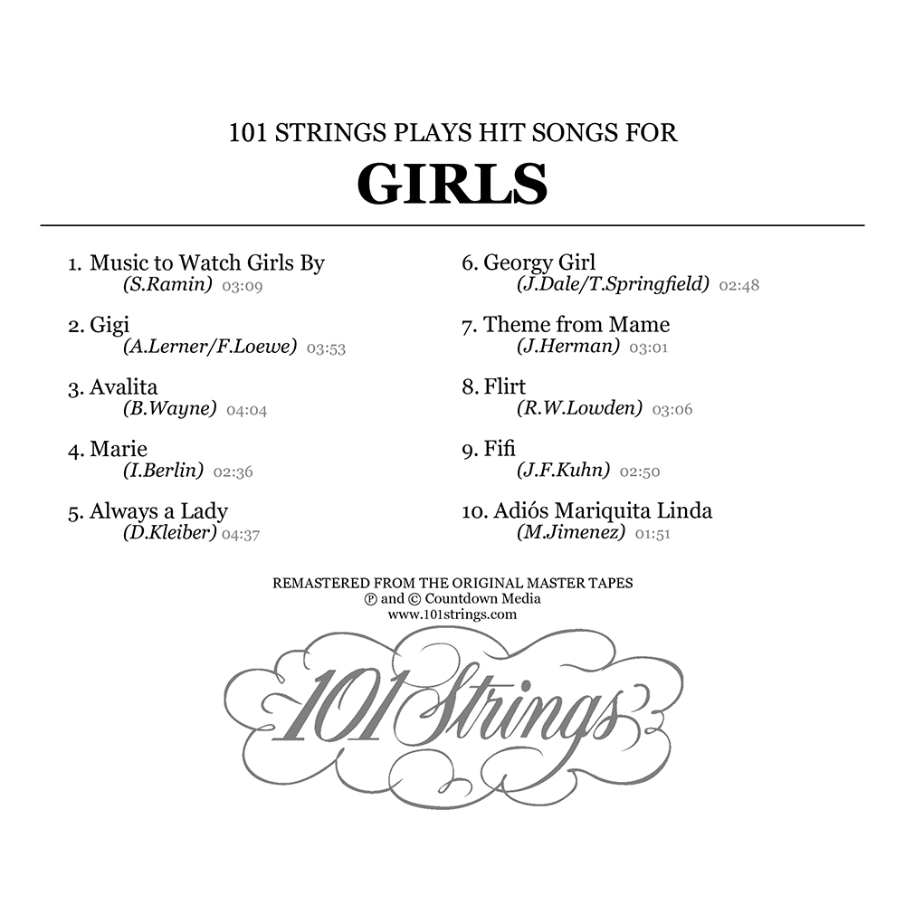 101 STRINGS PLAY HIT SONGS FOR GIRLS (S-5064) - Alshire & 101