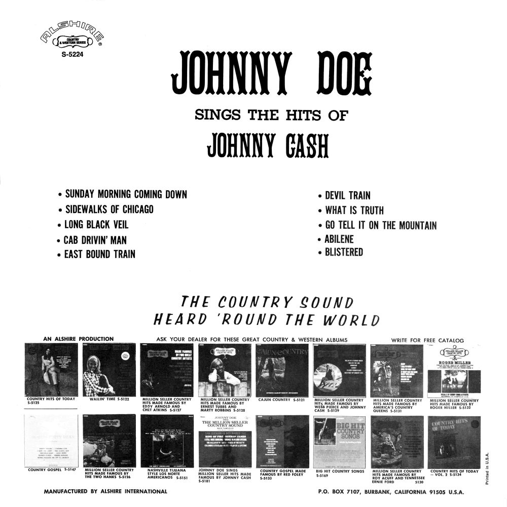 Johnny Doe Sings the Hits of Johnny Cash (S-5224) - Alshire & 101