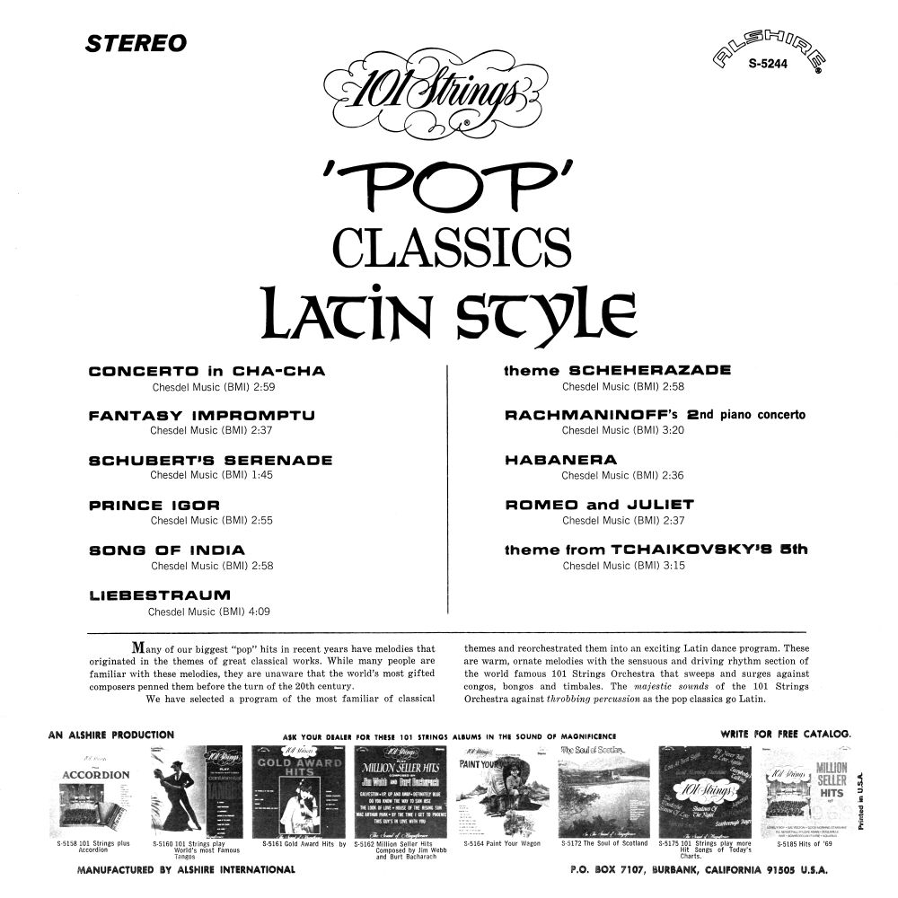 Pop Classics go Latin Style (S-5244) - Alshire & 101 Strings