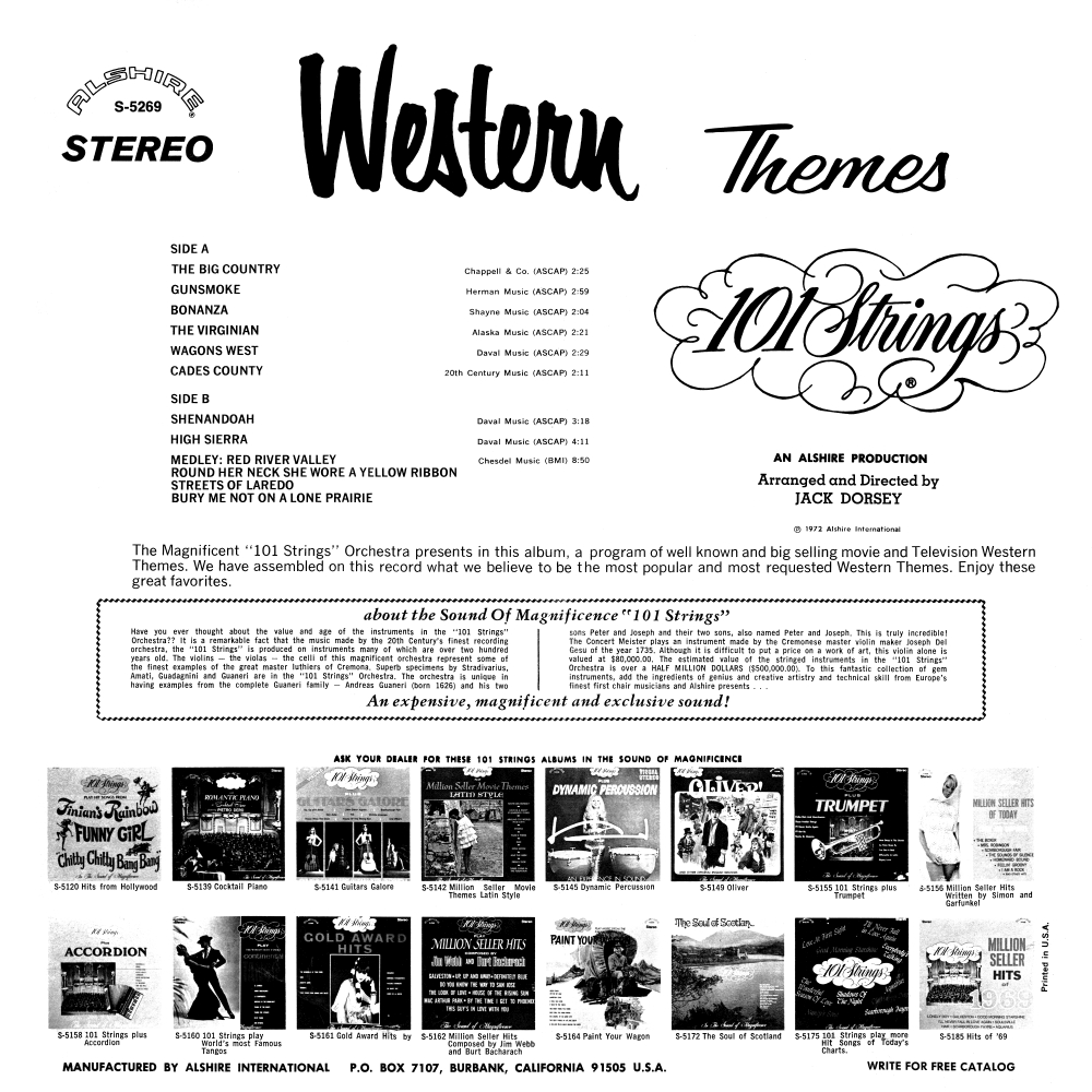 Western Themes, Vol. 1 (S-5269) - Alshire & 101 Strings Orchestra